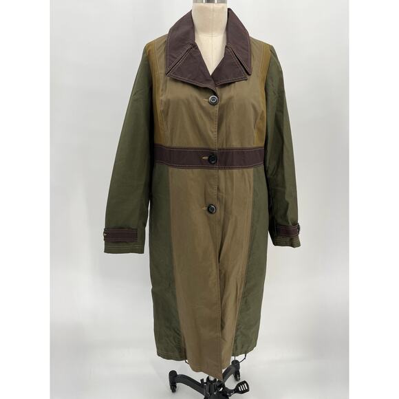 SALE Feller Mercer Long Trench Coat Sz M Earthy Color Block Waxed Cotton - Picture 1 of 8